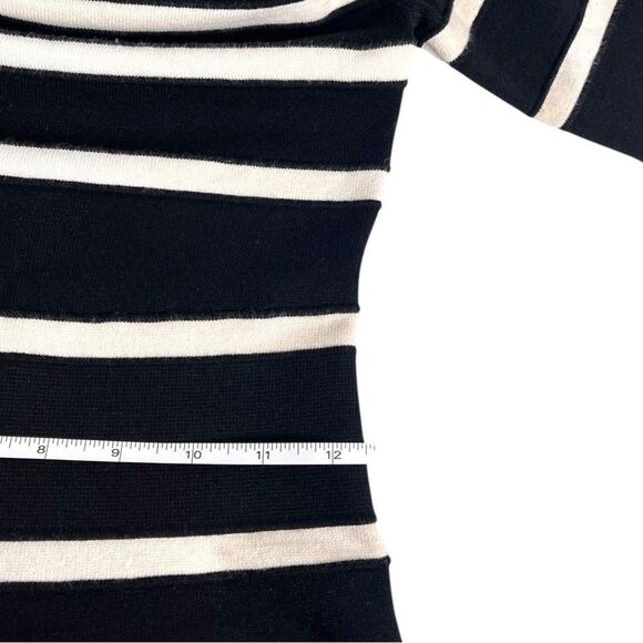 Milly Mime Black White Striped 3/4 Sleeve A-Line Knee Length Sweater Dress Small - Picture 8 of 9